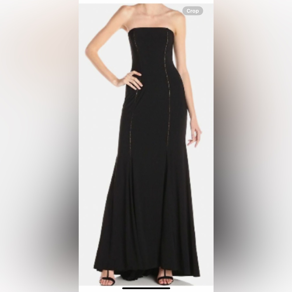 Adrianna Papell black Matte jersey cutout strapless trumpet Gown